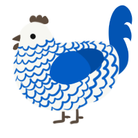A white and ultramarine chicken with a lace pattern