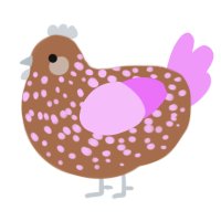 stars, a brown and lavender chicken with a speckle pattern