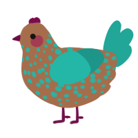 kookaburra, a brown and turquoise chicken with a speckle pattern