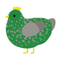 Peat Moss, a viridian and ash chicken with a speckle pattern