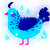 A cerulean and navy chicken with a half-lace pattern