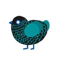 emo blue, a sable and teal chicken with a lace pattern
