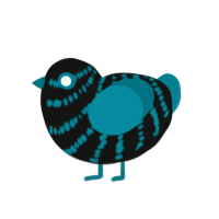 Once Bitten, a black and sea chicken with a bar pattern