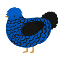 A ultramarine and black chicken with a lace pattern