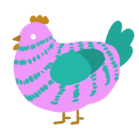 A lavender and turquoise chicken with a bar pattern