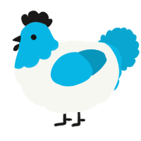 Caelum, a white and cerulean chicken with a head pattern