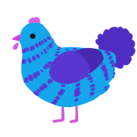 The Cone, a sky and indigo chicken with a bar pattern