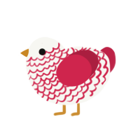 Bauble, a white and crimson chicken with a lace pattern