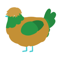 world map, a gold and viridian chicken with a head pattern