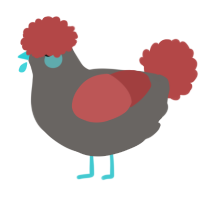 A grey and red chicken