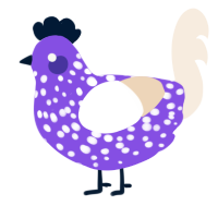 Drippy G, a blurple and cream chicken with a speckle pattern