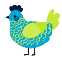 Neonlights, a cerulean and lime chicken with a lace pattern