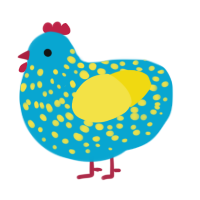 Tutti Frutti, a cerulean and yellow chicken with a speckle pattern