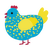 Tutti Frutti, a cerulean and yellow chicken with a speckle pattern