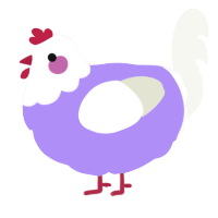 Egg, a lilac and white chicken with a head pattern