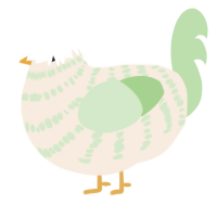 Zippie, a cream and gluppy chicken with a bar pattern