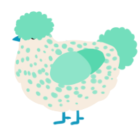 Clyde, a cream and mint chicken with a speckle pattern
