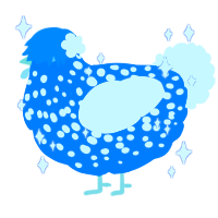 A sapphire and white chicken with a speckle pattern