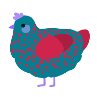 A sea and crimson chicken with a speckle pattern