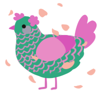 A turquoise and orchid chicken with a lace pattern