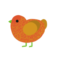 (unnamed), a vermilion and ochre chicken with a double-lace pattern