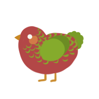 fuji, a red and chartreuse chicken with a half-lace pattern