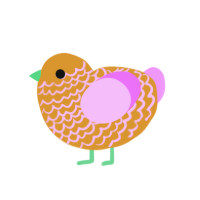 JellyBean, a orange and lavender chicken with a lace pattern