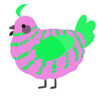 A leaf and fuchsia chicken with a bar pattern