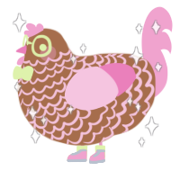 A brown and pink chicken with a lace pattern
