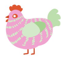 A pink and gluppy chicken with a bar pattern
