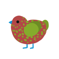 melon freezee, a red and chartreuse chicken with a speckle pattern