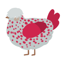 A silver and crimson chicken with a speckle pattern