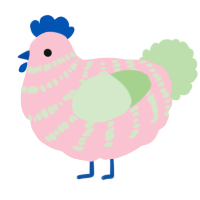 A rose and gluppy chicken with a bar pattern