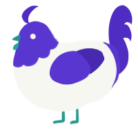 A white and indigo chicken with a head pattern