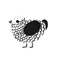 Hole-Dwelling, a white and sable chicken with a lace pattern