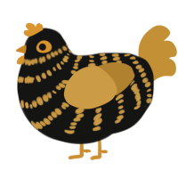 A black and gold chicken with a bar pattern