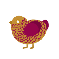 Mustard, a gold and maroon chicken with a lace pattern