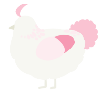 A white and rose chicken with a neck-speckle pattern