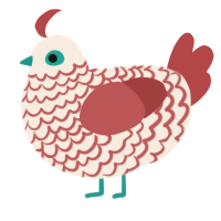 A cream and red chicken with a lace pattern