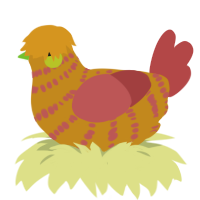 A ochre and red chicken with a bar pattern