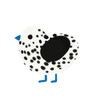 Peste, a white and black chicken with a speckle pattern