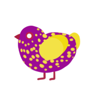 (unnamed), a plum and yellow chicken with a speckle pattern