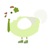 A apple and white chicken with a head pattern