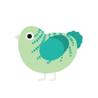Zamma, a gluppy and turquoise chicken with a half-bar pattern