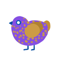 Tamatoa, a blurple and gold chicken with a speckle pattern