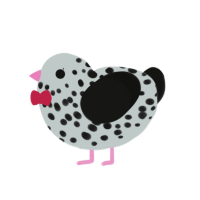 Spot, a silver and black chicken with a speckle pattern
