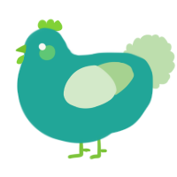 A turquoise and gluppy chicken