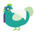 A turquoise and gluppy chicken