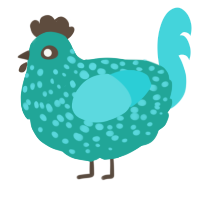 A turquoise and aqua chicken with a speckle pattern