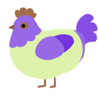 A apple and blurple chicken with a head pattern
